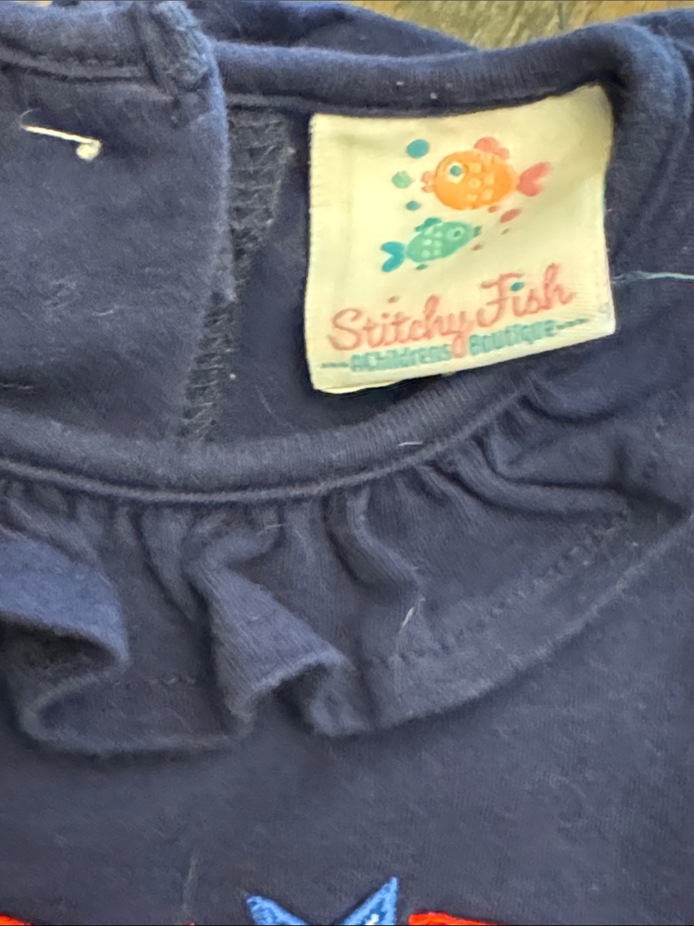 Stitchy Fish Girls 5 Navy Ruffle Flag Dress - Picture 3 of 5
